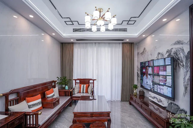 120㎡新中式三居，水墨風(fēng)典雅客廳，心素如簡，禪意四溢